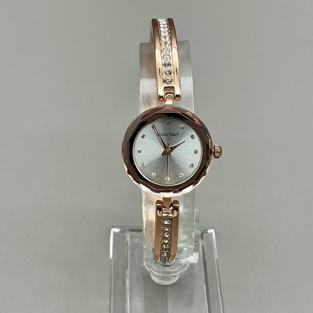 Ellen Tracy Watch Women's Rose Gold Tone Crystal Bracelet 30mm NEW BATTERY